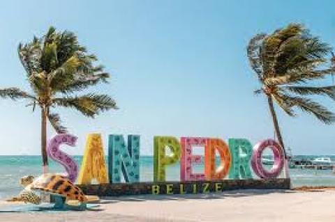 Beach front area of San Pedro Ambergris Caye, Belize