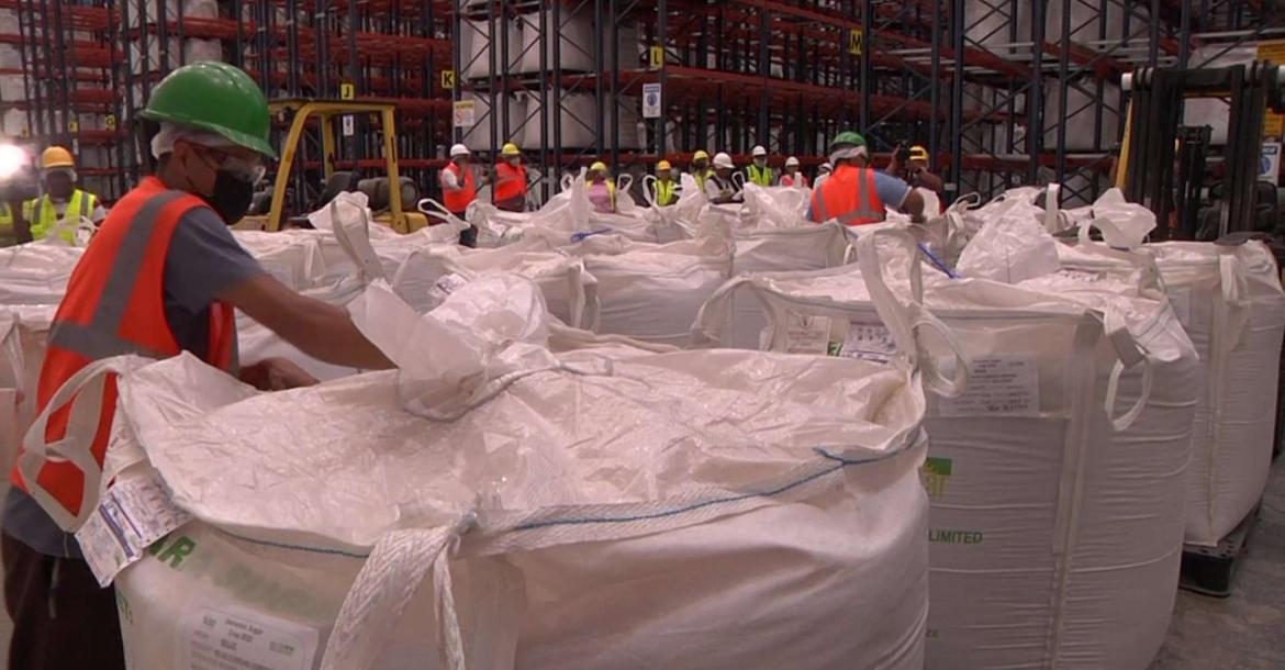 Sugar being stocked at BSI factory